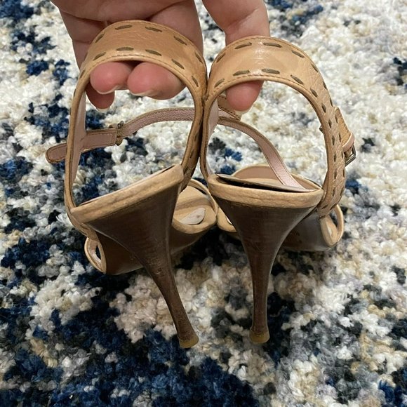 Fendi Women’s Size 38 1/2 US 8.5 Beige Tan Leather Stiletto Sandals Heels Strap - Picture 11 of 12